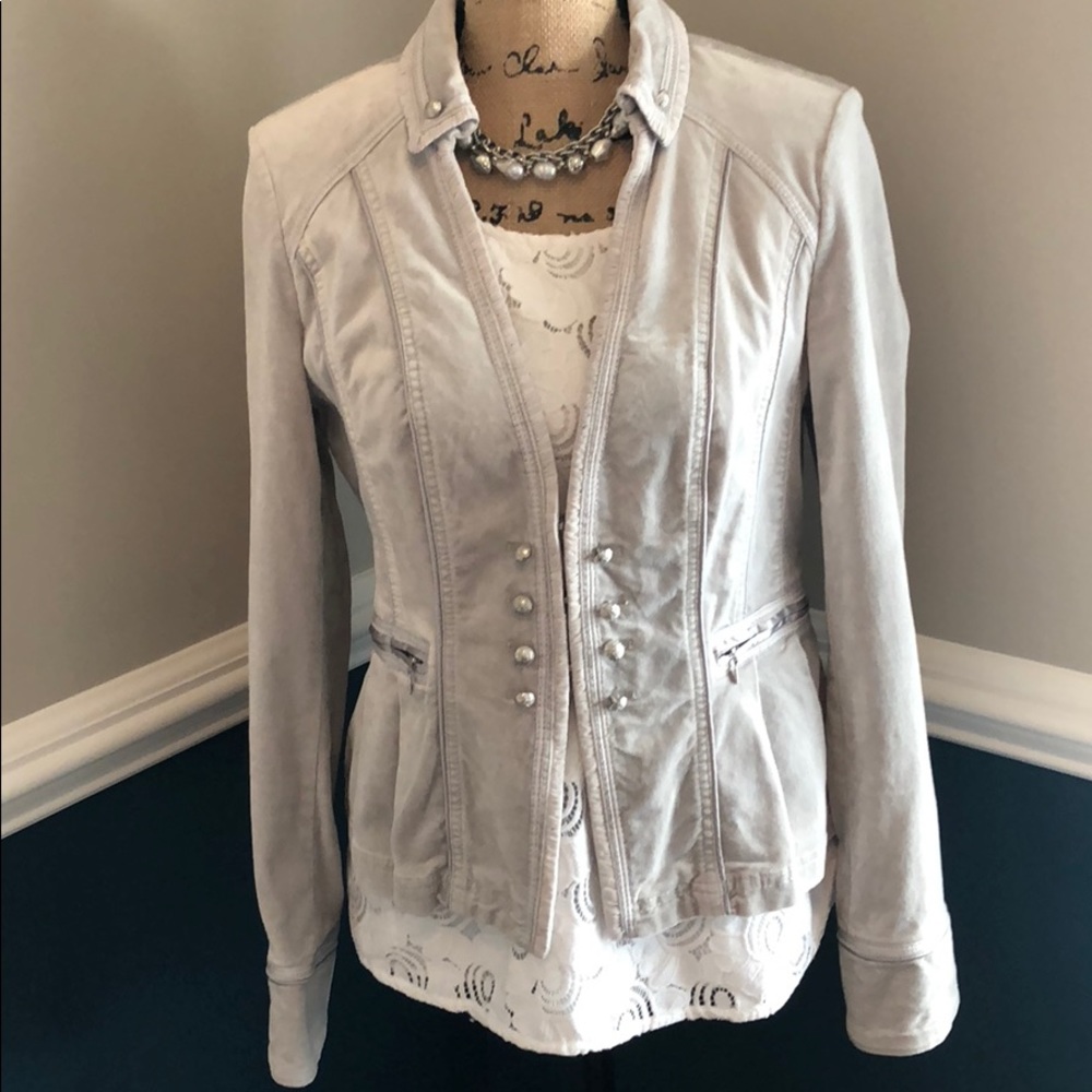 Grey velvet military style jacket